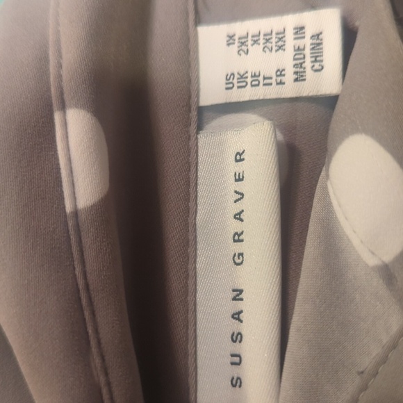 Susan Graver Peach Skin Gray White Polka Dot Oversized Button Down Shirt Sz 1X - Picture 3 of 7